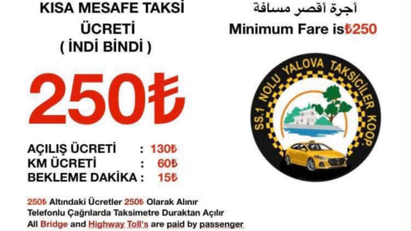 Yalova'da Taksi Ücret Tarifesine Zam Geldi